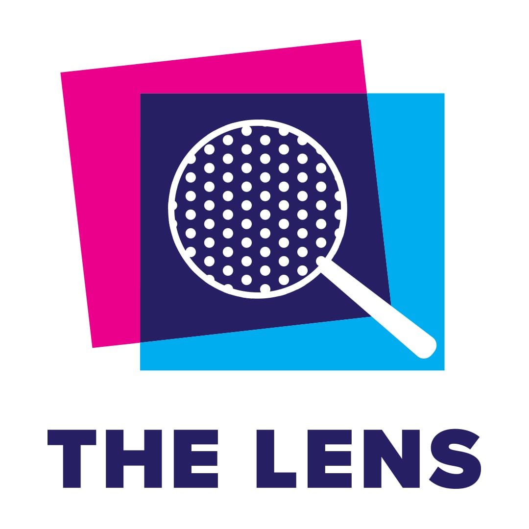 The Lens logo featuring a BITC logo with a graphic of a magnifying glass